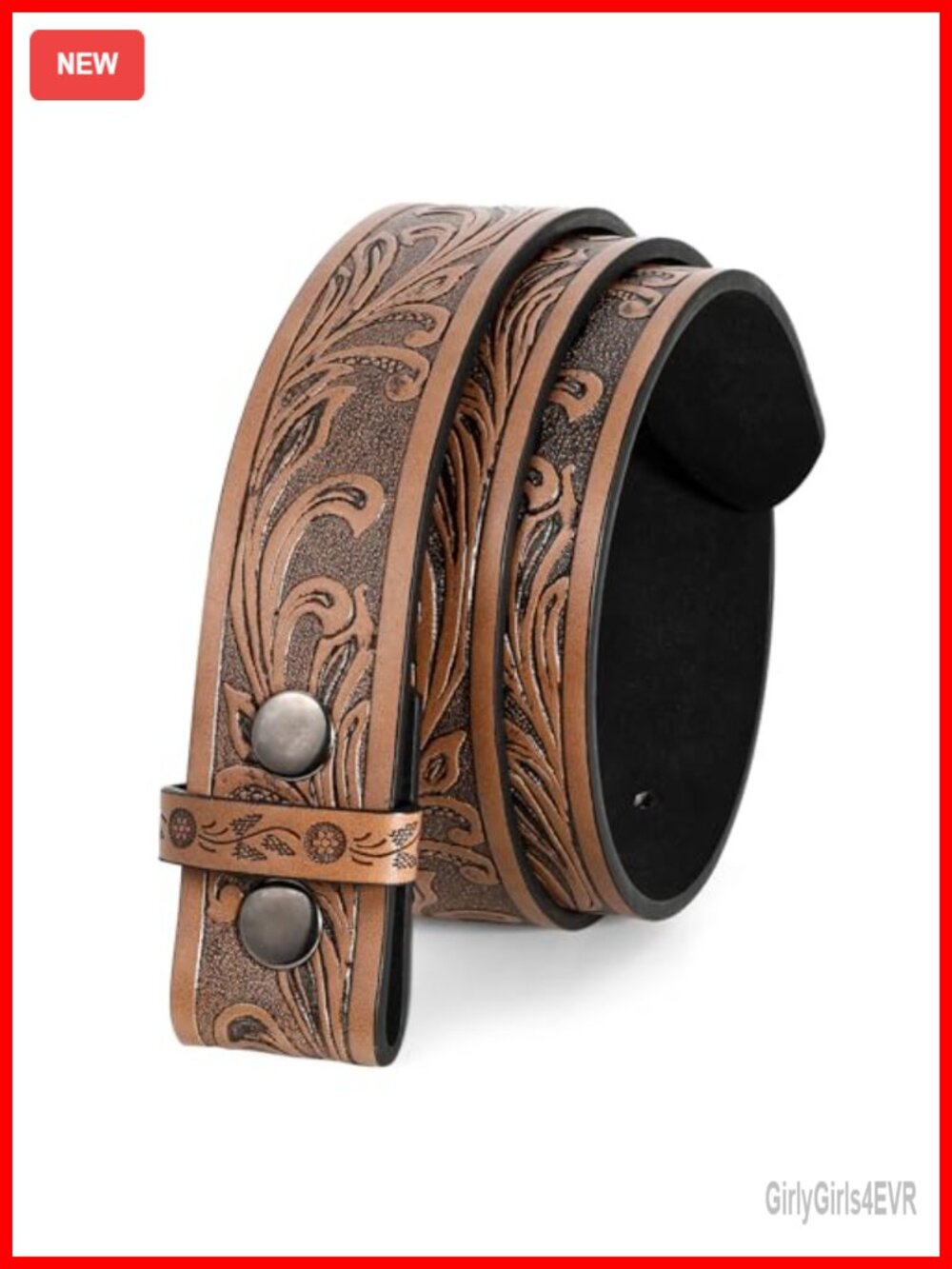 Faux Leather Western Belt Strap without Buckle Cowboy Floral Embossed